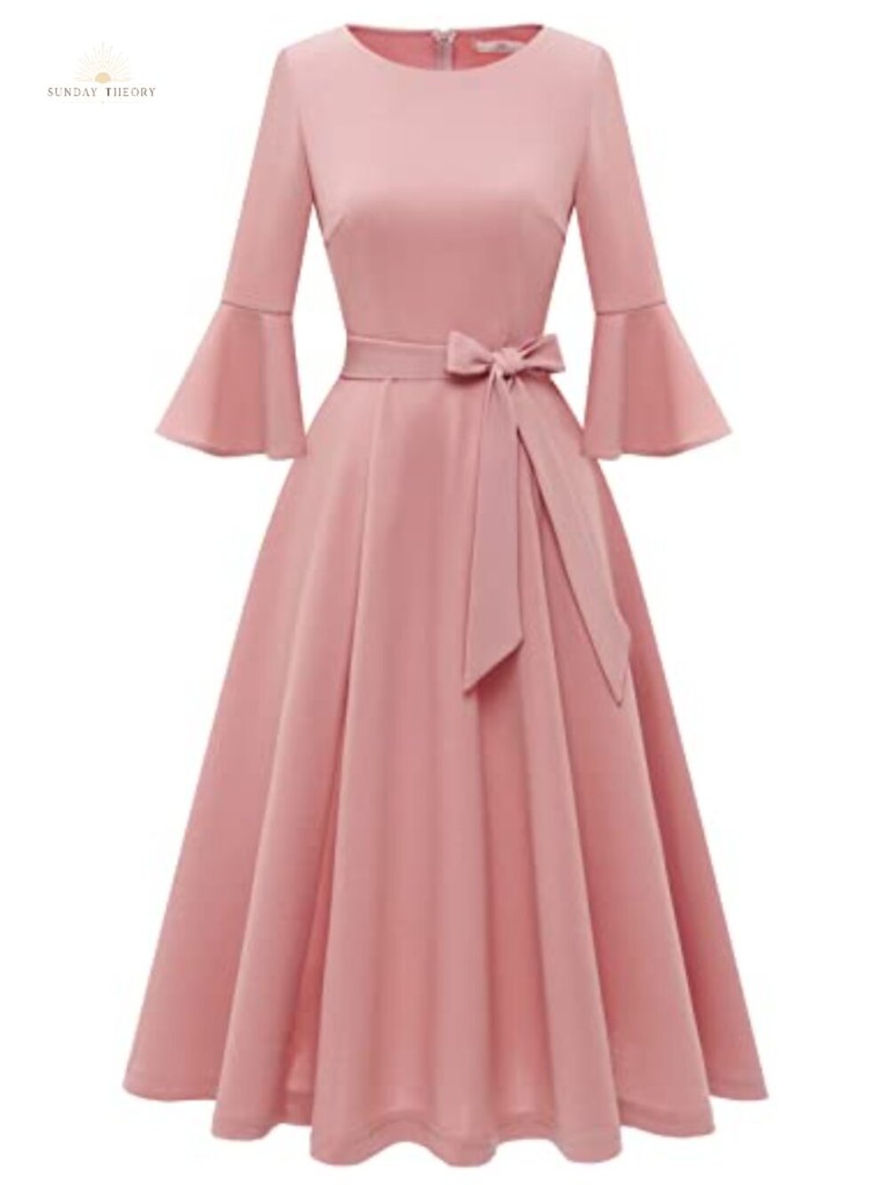 Women's Vintage Cocktail Midi Dress Bell Sleeve A-Line Flare Party